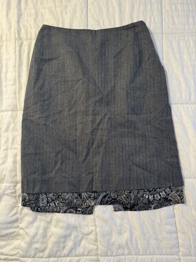 Harve Benard Pencil Skirt Gray Paisley 100% Wool 8 Petite Dark Academia